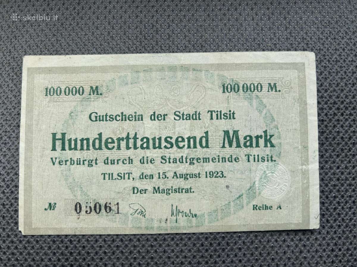 100000 markių banknotas Tilžė 1923 m.