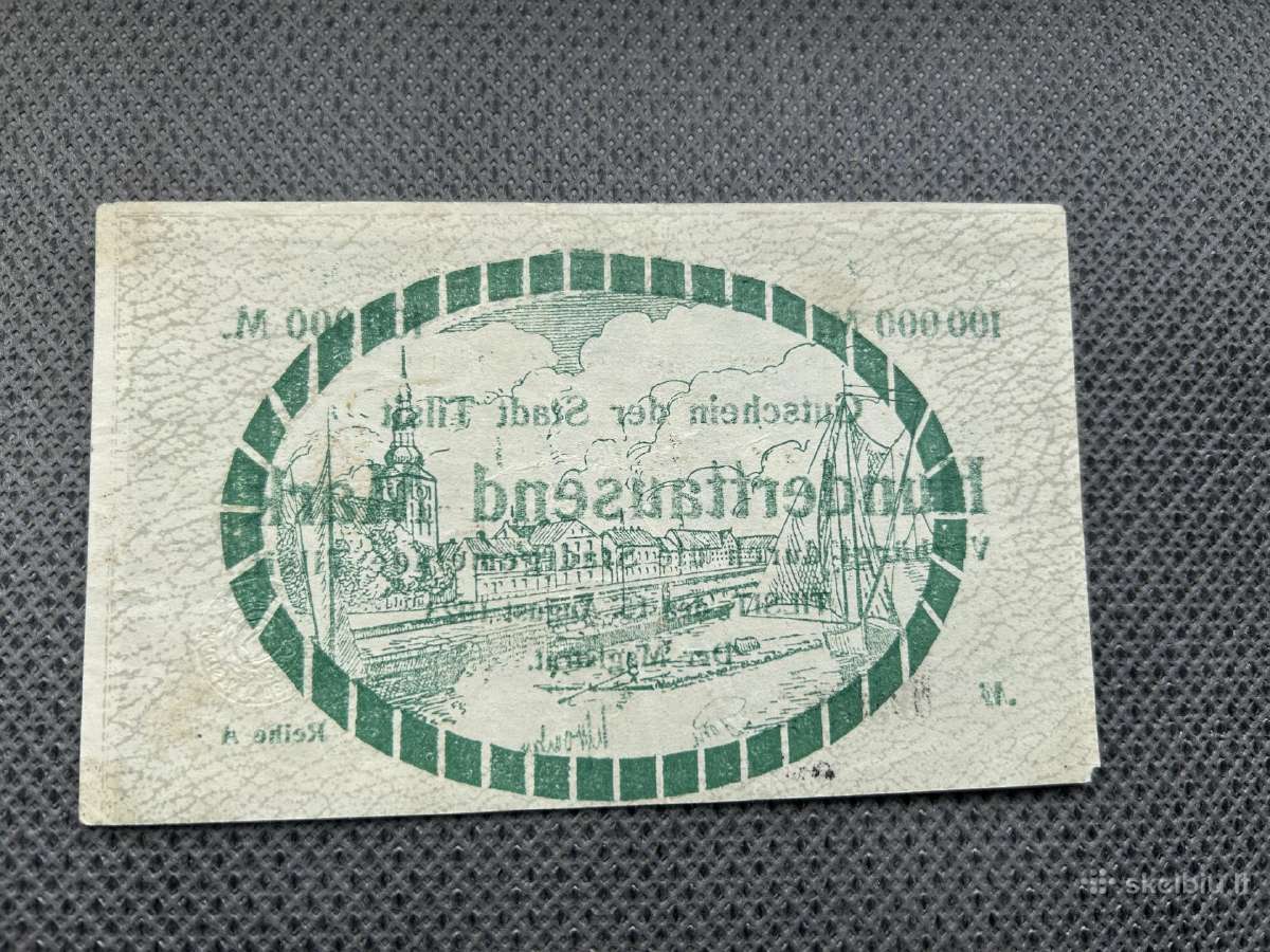 100000 markių banknotas Tilžė 1923 m. - nuotraukos Nr. 2