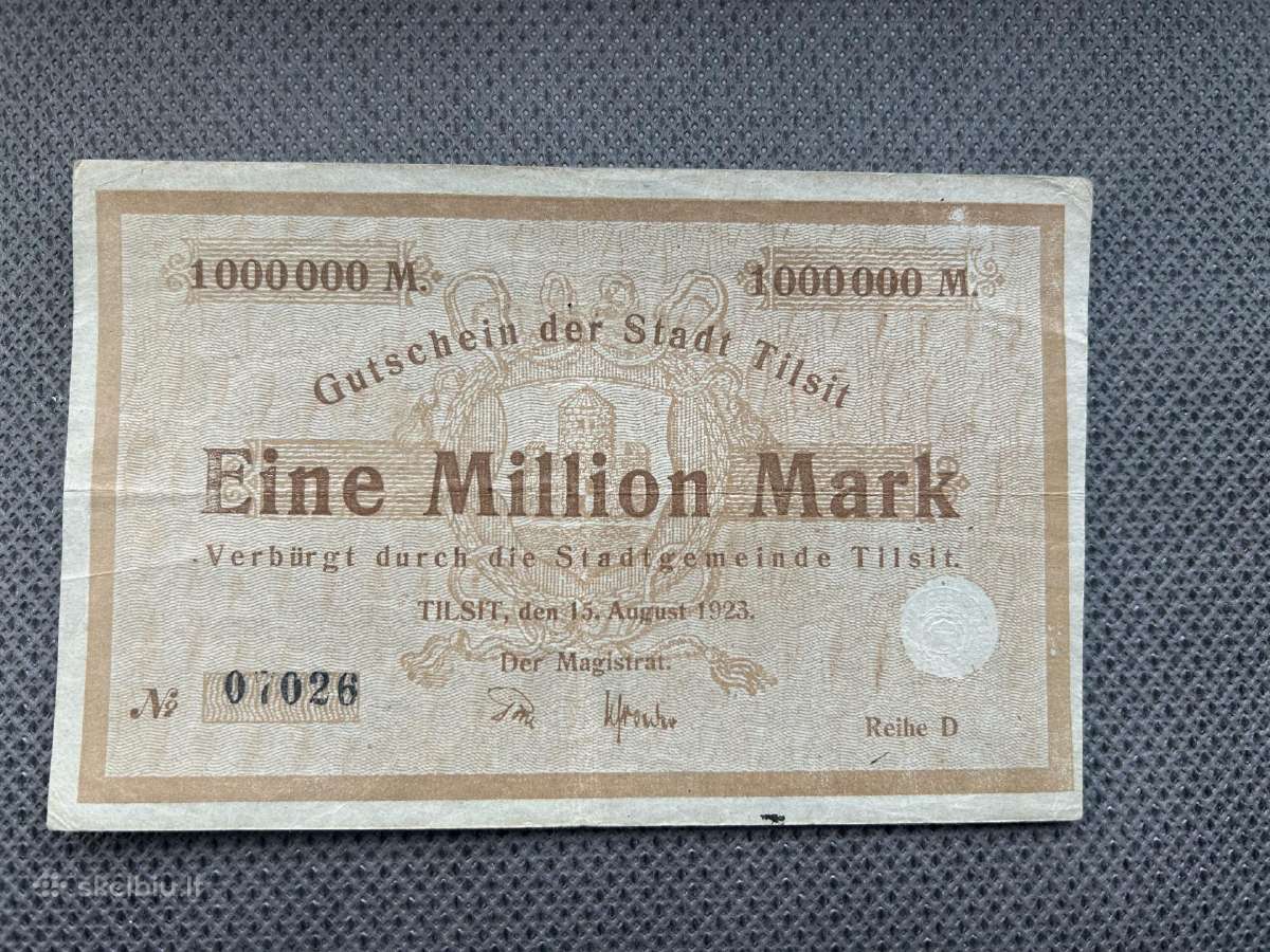 1000000 markių banknotas Tilžė 1923 m.