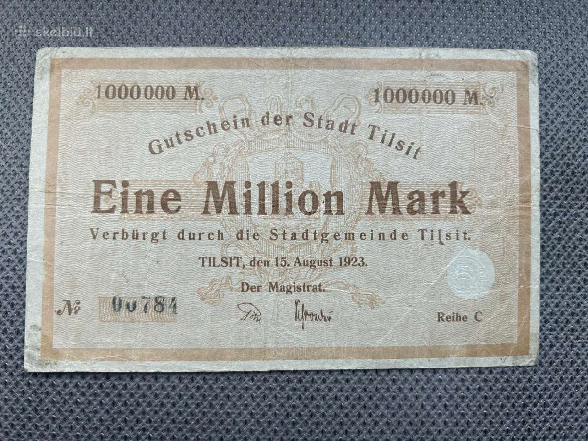 1000000 markių banknotas Tilžė 1923 m.