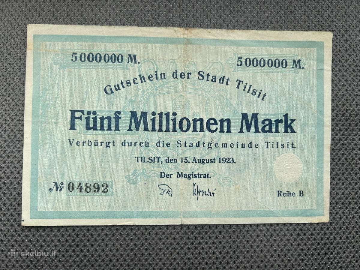 5000000 markių banknotas Tilžė 1923 m.
