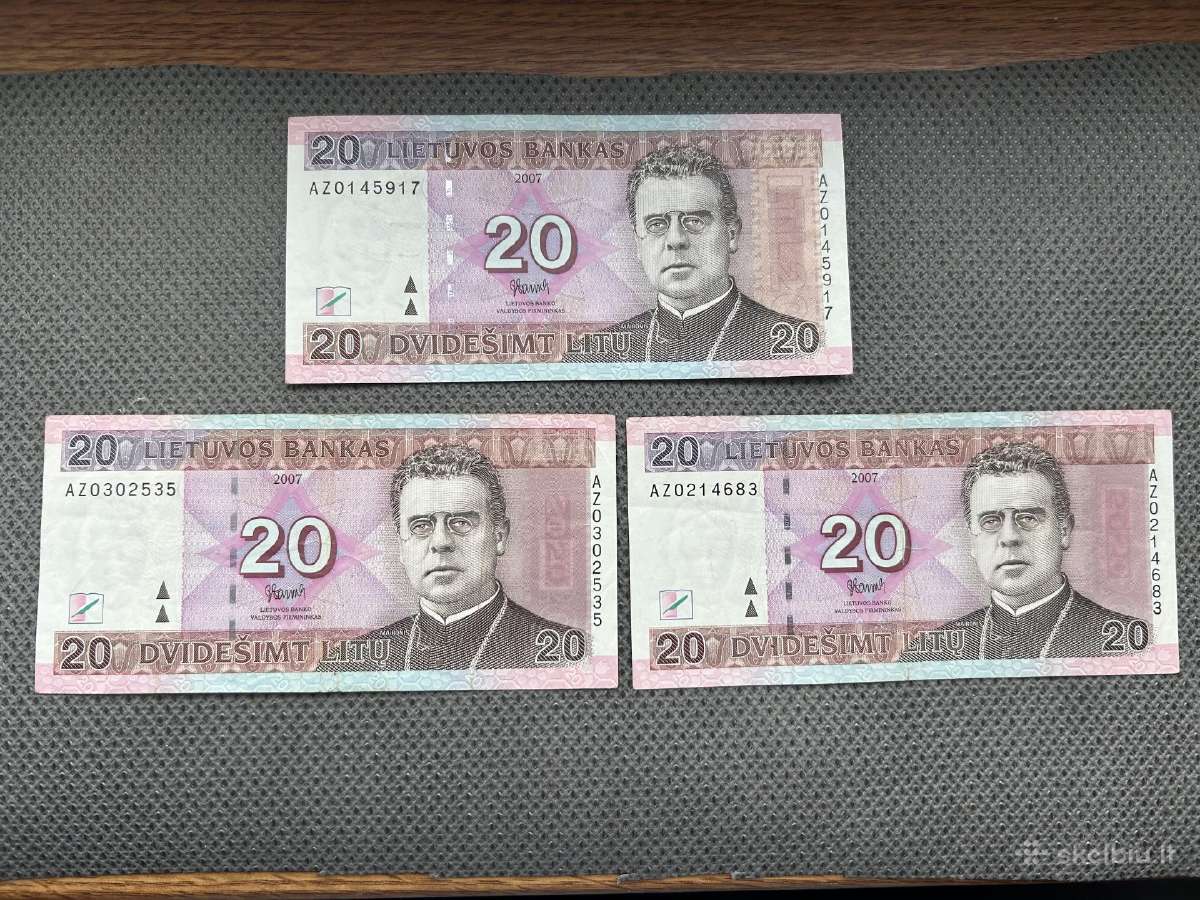 Trys 20 litų banknotai 2003 m. Replacement