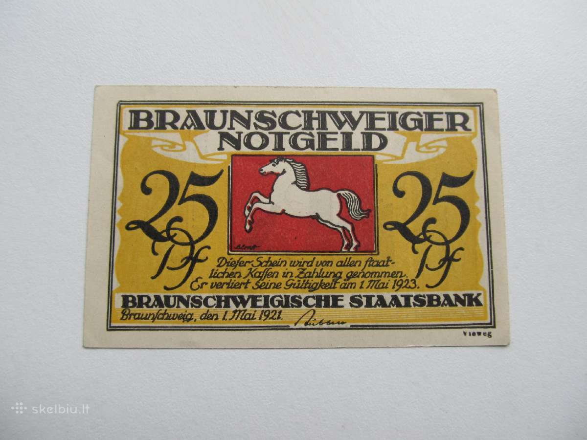 Notgeldas 25 pfennig ,Braunschweig Vokietija ,1921