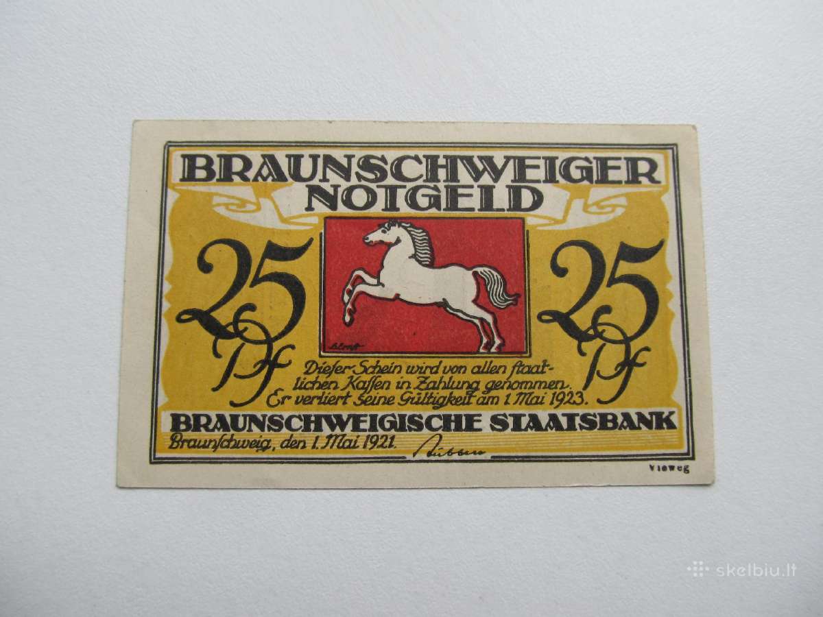 Notgeldas 25 pfennig ,Braunschweig Vokietija ,1921