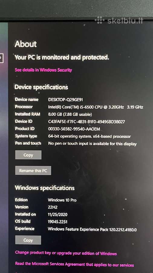 Stacionarus kompiuteris Hp i5-6500/8gb RAM/SSD 256 - nuotraukos Nr. 4