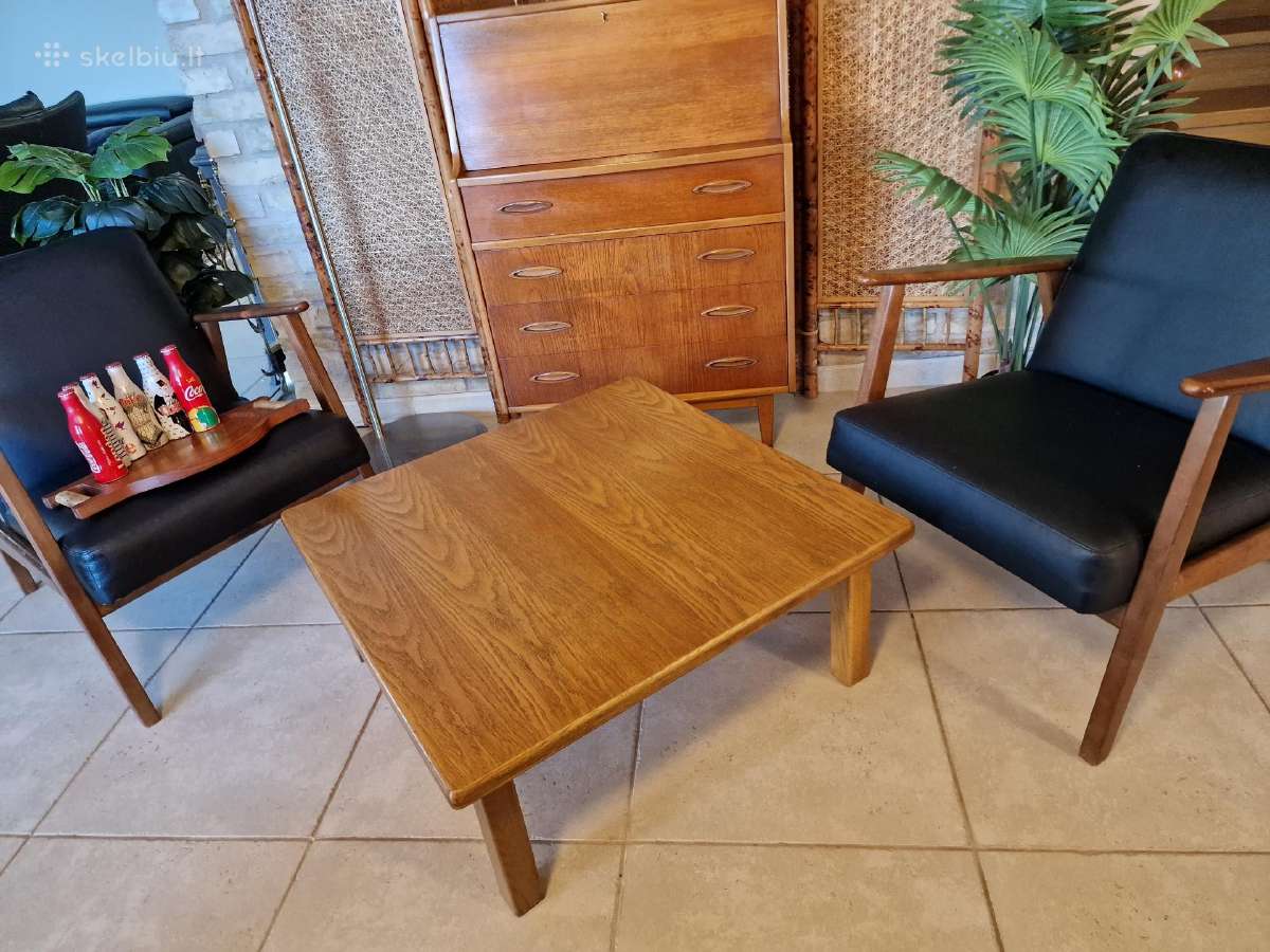Vintažinis mid century ąžuolinis kavos staliukas - nuotraukos Nr. 9