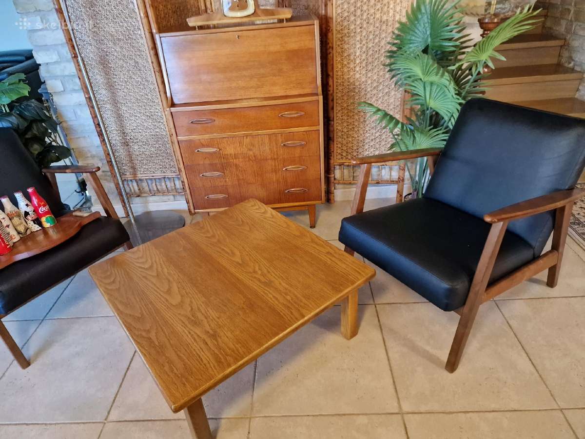 Vintažinis mid century ąžuolinis kavos staliukas - nuotraukos Nr. 10