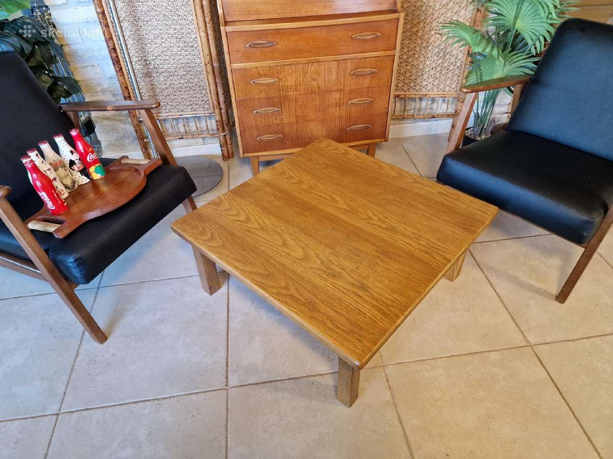 Vintažinis mid century ąžuolinis kavos staliukas - nuotraukos Nr. 18