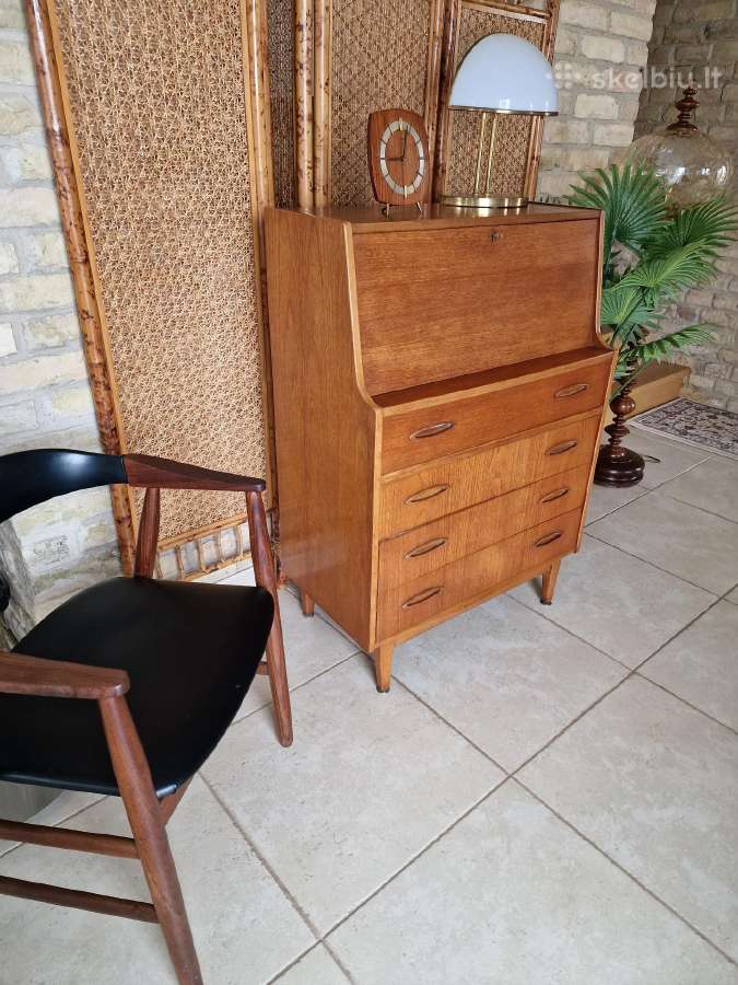Vintažinė mid century tikmedžio komoda/sekreteras - nuotraukos Nr. 2