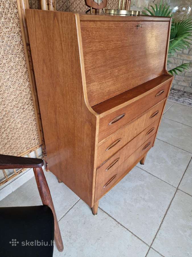 Vintažinė mid century tikmedžio komoda/sekreteras - nuotraukos Nr. 3