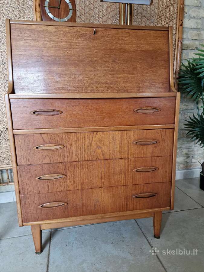 Vintažinė mid century tikmedžio komoda/sekreteras - nuotraukos Nr. 4