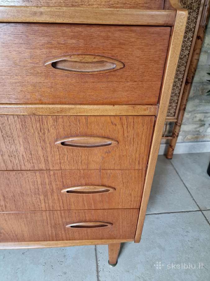 Vintažinė mid century tikmedžio komoda/sekreteras - nuotraukos Nr. 5