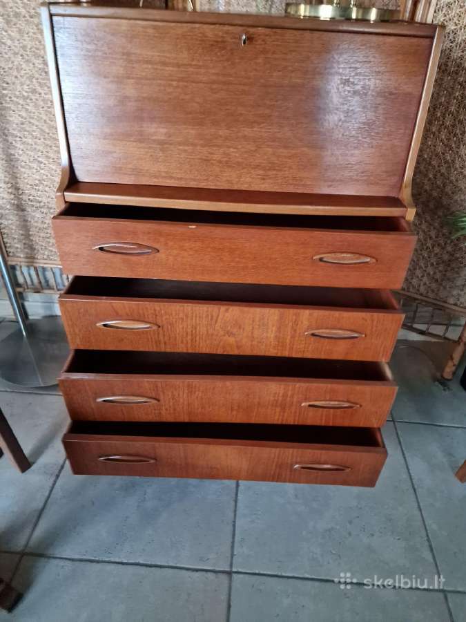 Vintažinė mid century tikmedžio komoda/sekreteras - nuotraukos Nr. 8