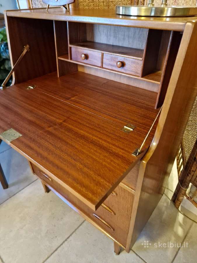 Vintažinė mid century tikmedžio komoda/sekreteras - nuotraukos Nr. 10