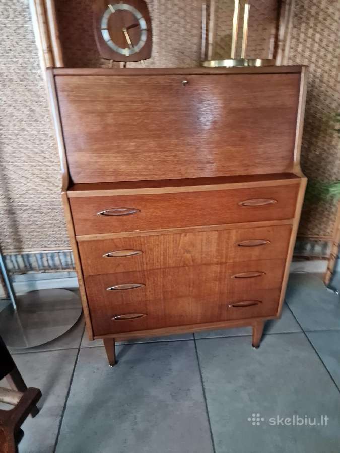 Vintažinė mid century tikmedžio komoda/sekreteras - nuotraukos Nr. 13