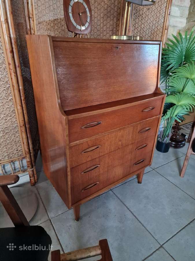 Vintažinė mid century tikmedžio komoda/sekreteras - nuotraukos Nr. 14
