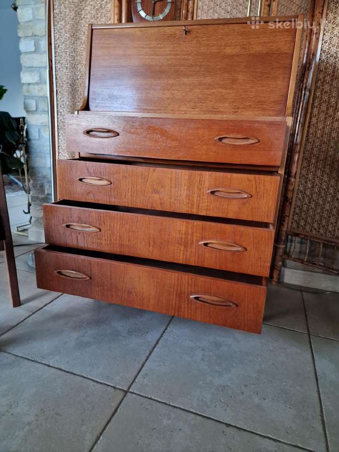 Vintažinė mid century tikmedžio komoda/sekreteras - nuotraukos Nr. 17