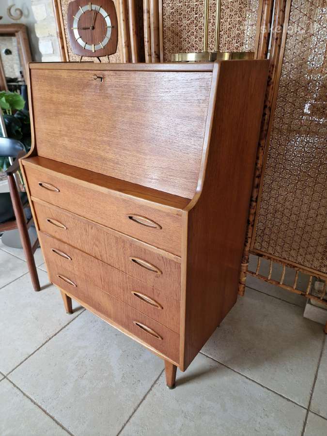Vintažinė mid century tikmedžio komoda/sekreteras - nuotraukos Nr. 19