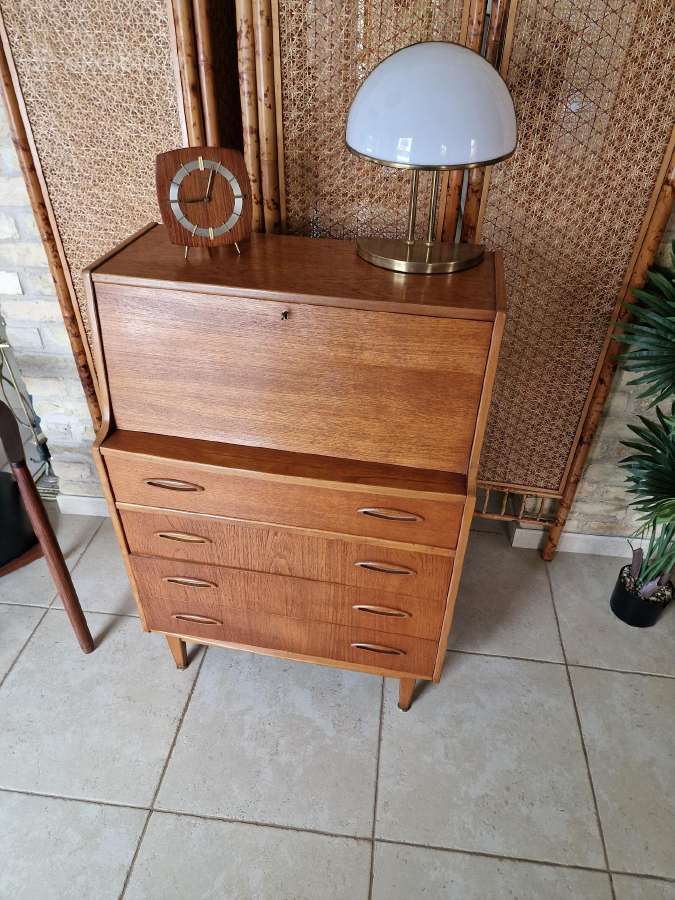 Vintažinė mid century tikmedžio komoda/sekreteras - nuotraukos Nr. 20
