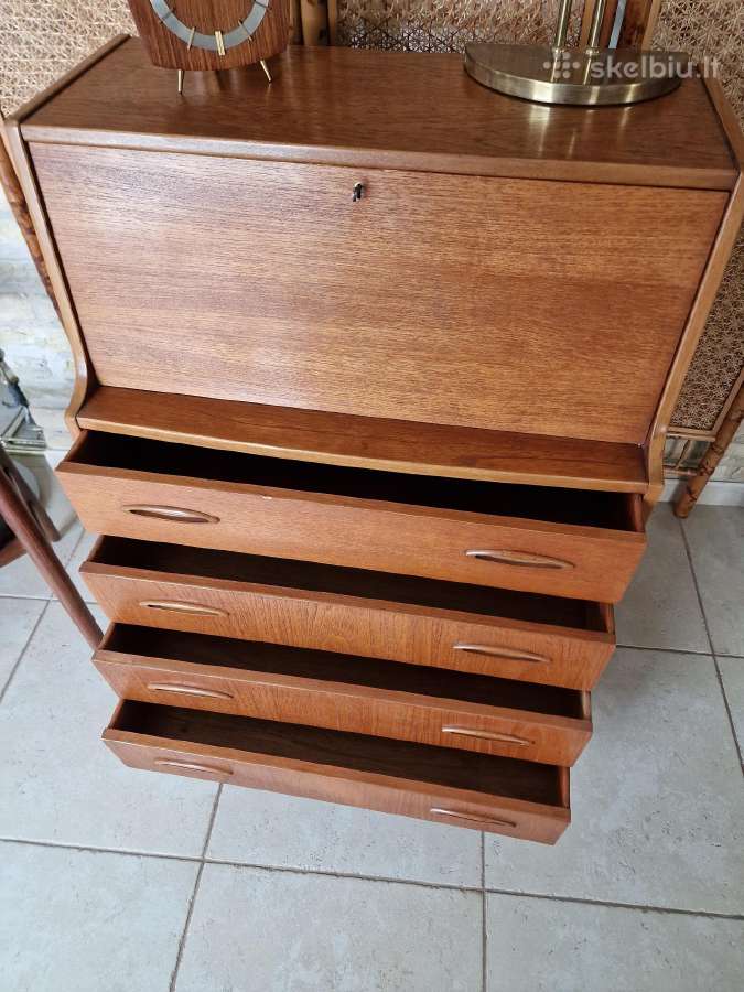Vintažinė mid century tikmedžio komoda/sekreteras - nuotraukos Nr. 22