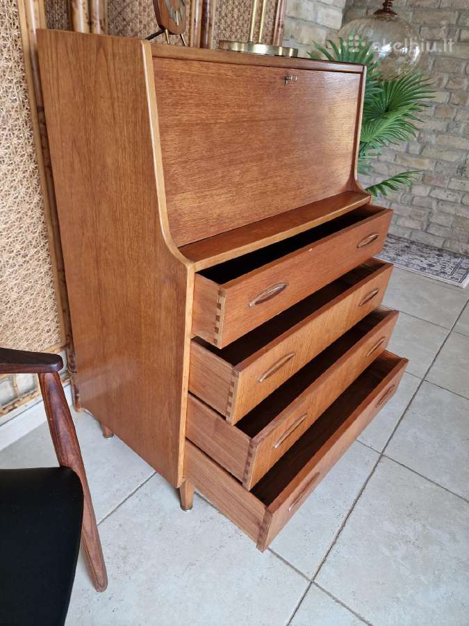 Vintažinė mid century tikmedžio komoda/sekreteras - nuotraukos Nr. 23
