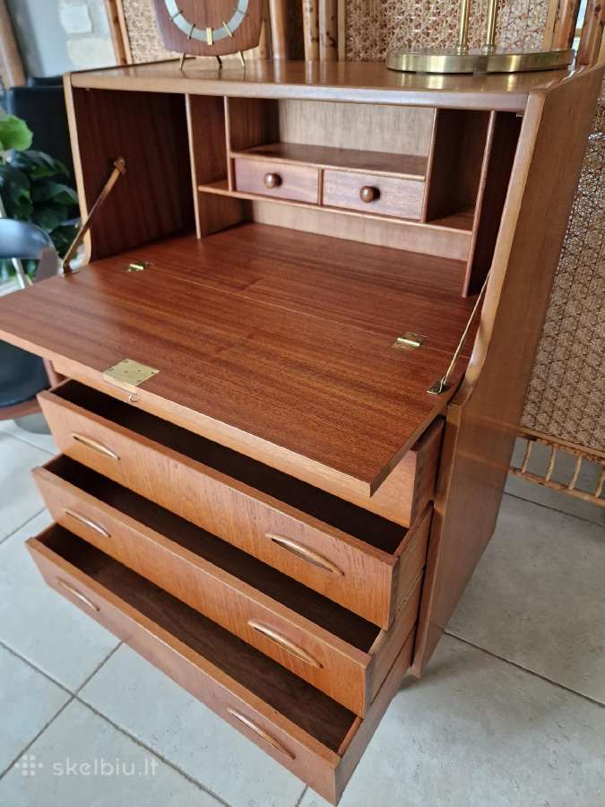 Vintažinė mid century tikmedžio komoda/sekreteras - nuotraukos Nr. 24