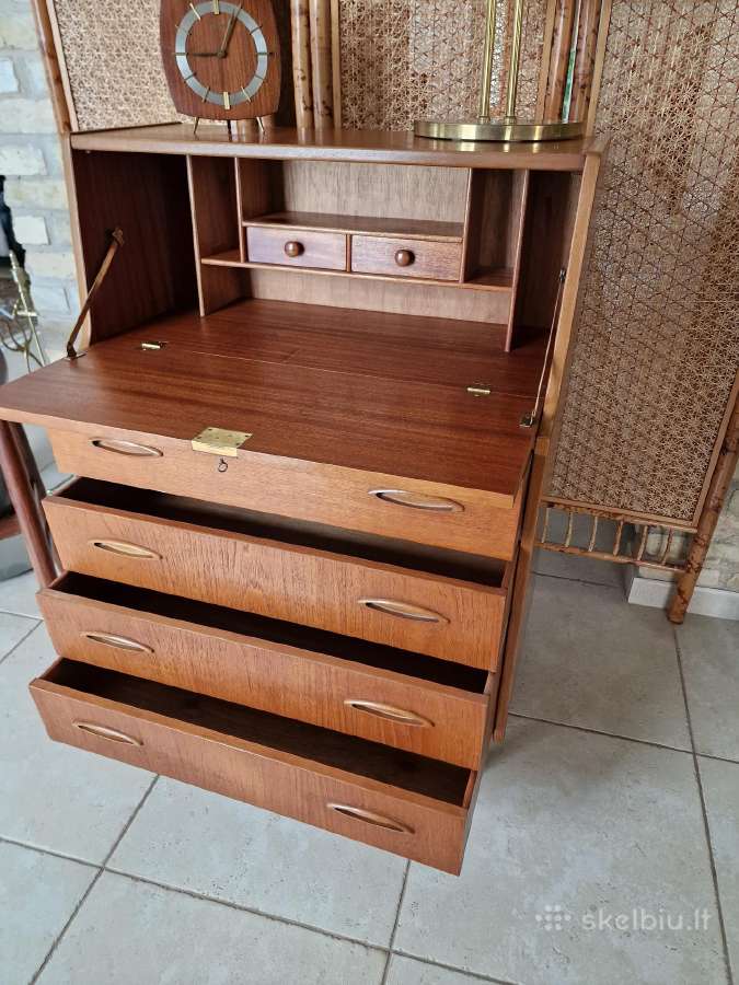 Vintažinė mid century tikmedžio komoda/sekreteras - nuotraukos Nr. 25