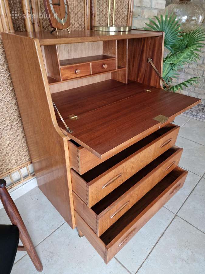 Vintažinė mid century tikmedžio komoda/sekreteras - nuotraukos Nr. 26