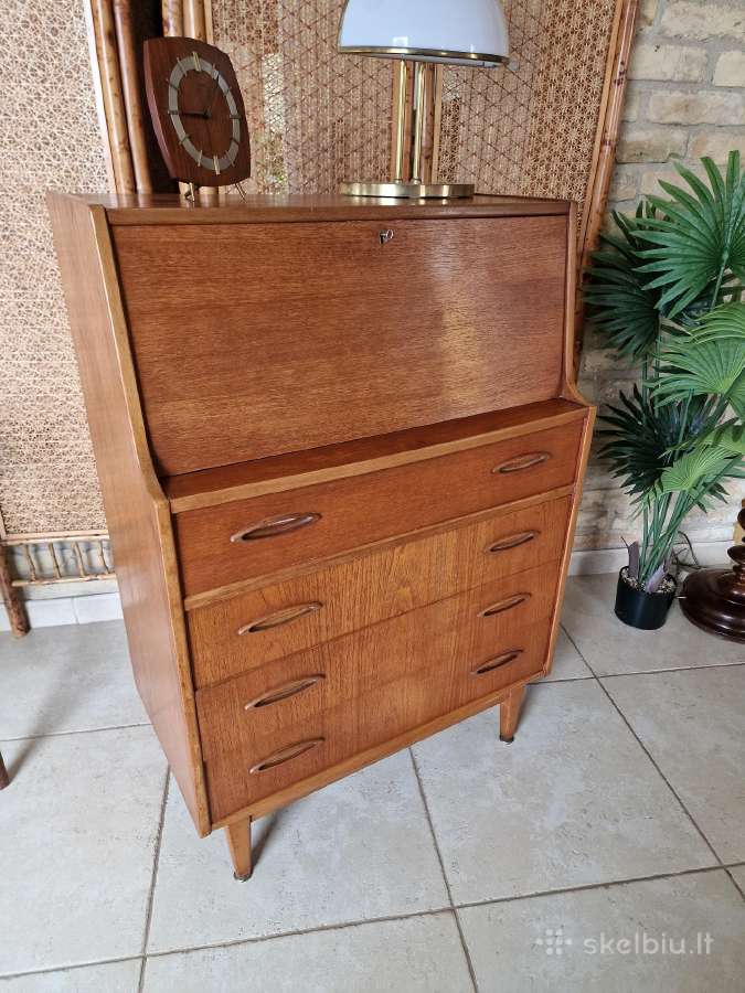 Vintažinė mid century tikmedžio komoda/sekreteras - nuotraukos Nr. 27