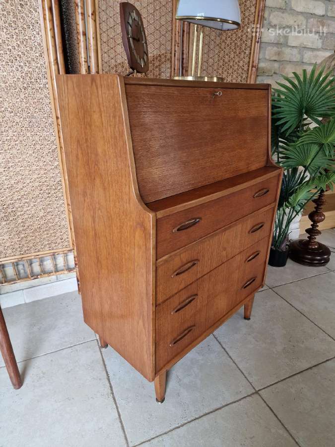 Vintažinė mid century tikmedžio komoda/sekreteras - nuotraukos Nr. 28