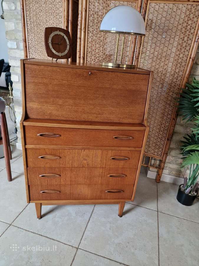 Vintažinė mid century tikmedžio komoda/sekreteras - nuotraukos Nr. 29