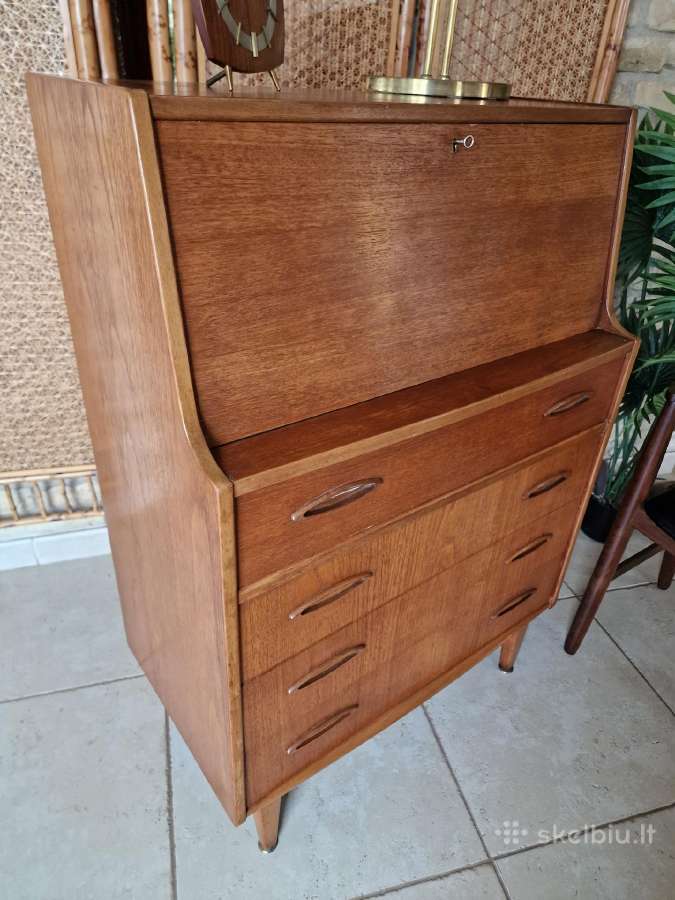 Vintažinė mid century tikmedžio komoda/sekreteras - nuotraukos Nr. 30