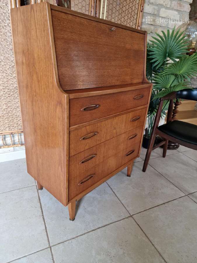 Vintažinė mid century tikmedžio komoda/sekreteras - nuotraukos Nr. 31