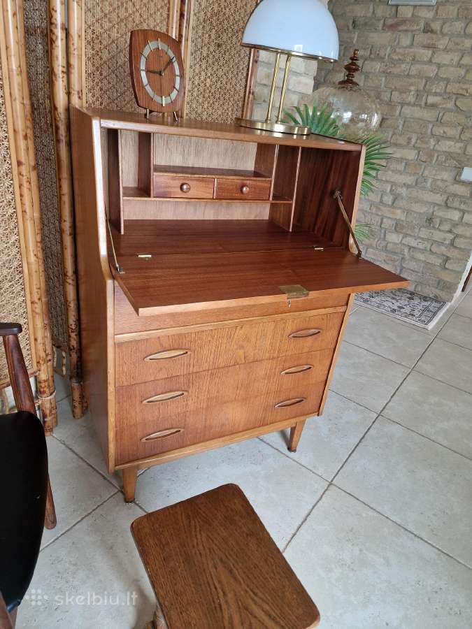 Vintažinė mid century tikmedžio komoda/sekreteras - nuotraukos Nr. 34