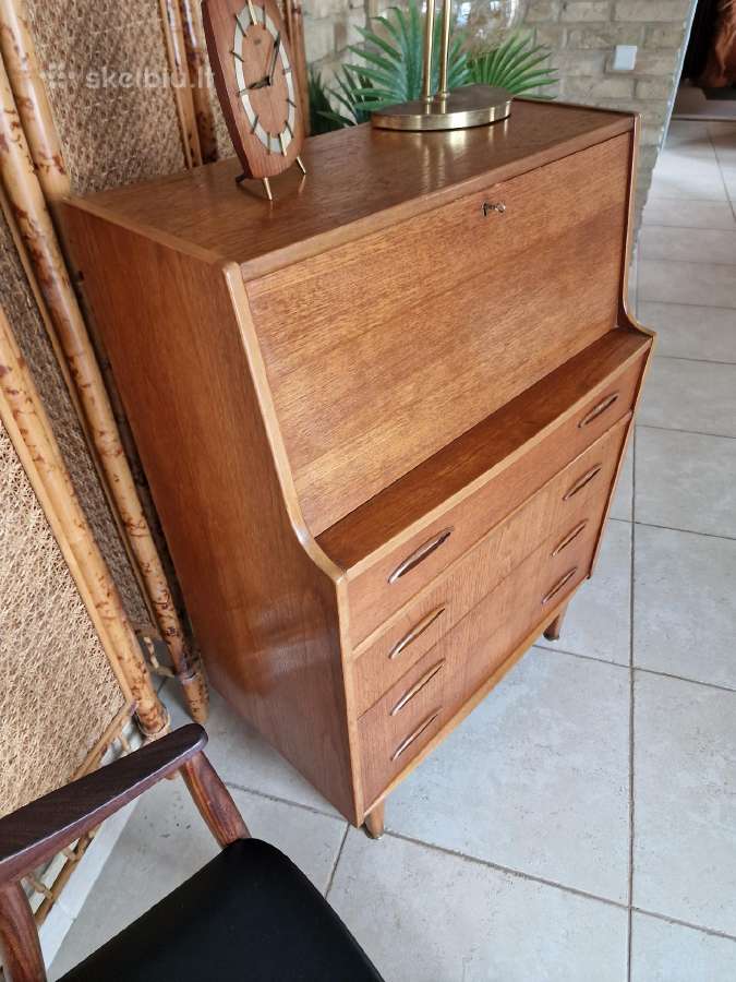 Vintažinė mid century tikmedžio komoda/sekreteras - nuotraukos Nr. 35