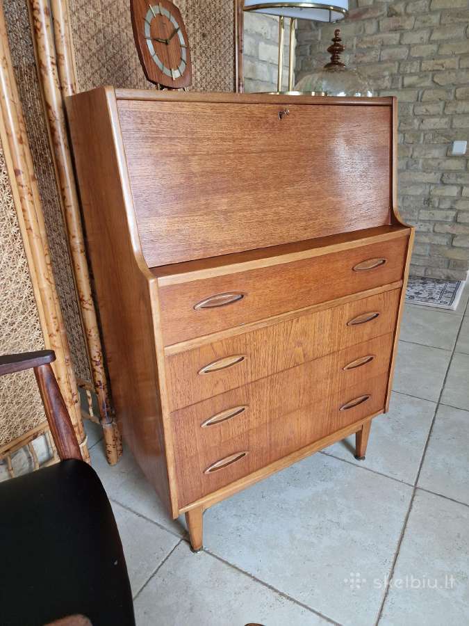 Vintažinė mid century tikmedžio komoda/sekreteras - nuotraukos Nr. 38