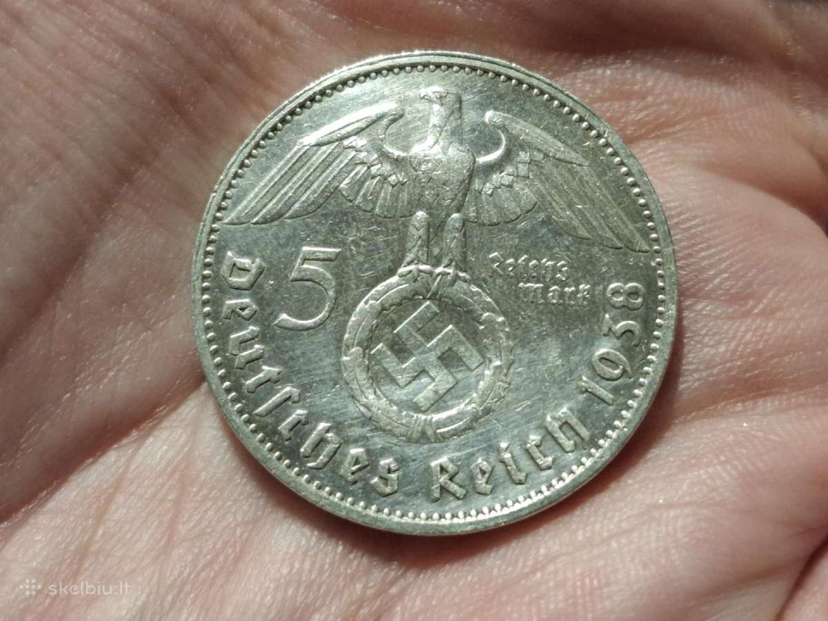 Vokietija 5 mark 1938 G sidabras