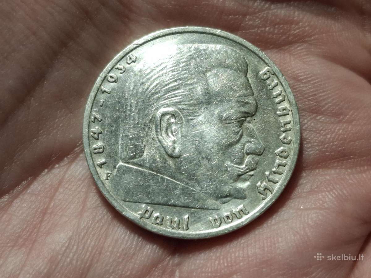Vokietija 5 mark 1938 F sidabras - nuotraukos Nr. 2