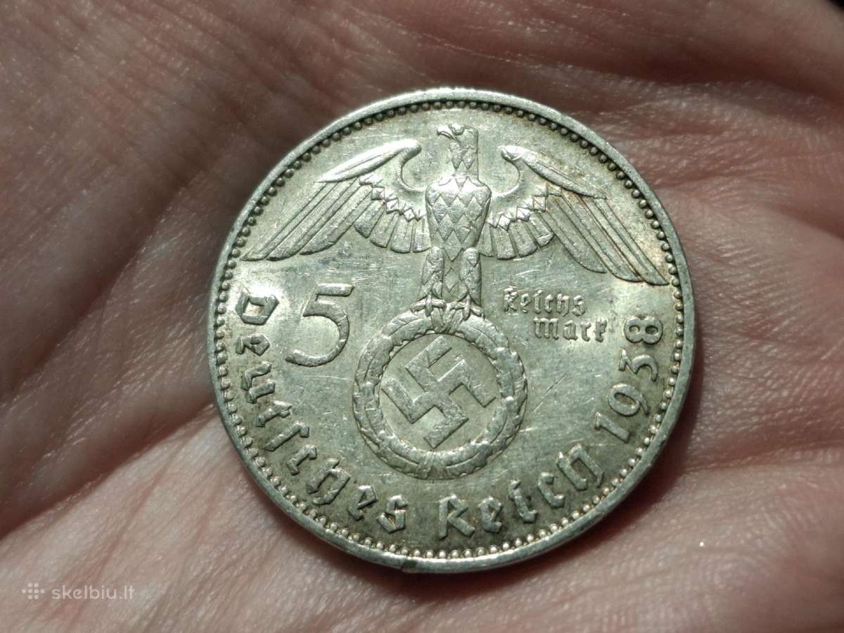 Vokietija 5 mark 1938 J sidabras