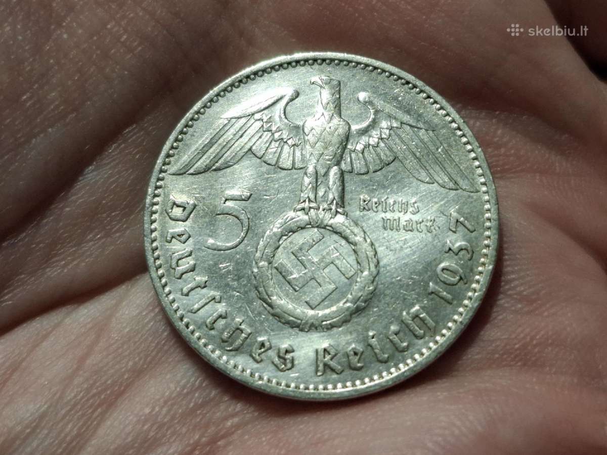 Vokietija 5 mark 1937 F sidabras