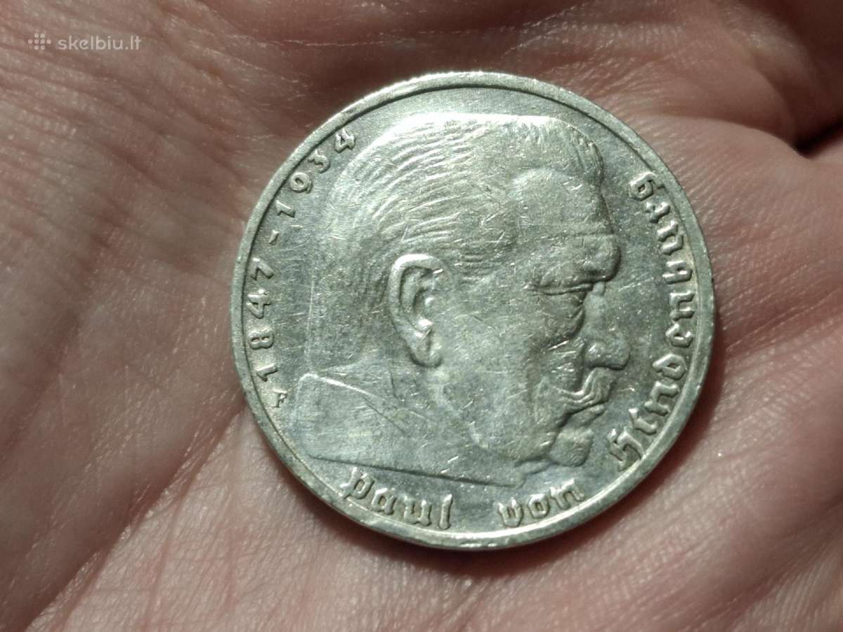 Vokietija 5 mark 1937 F sidabras - nuotraukos Nr. 2