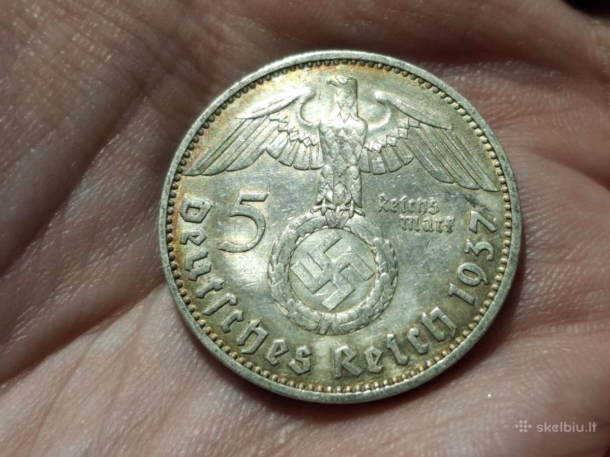 Vokietija 5 mark 1937 D sidabras
