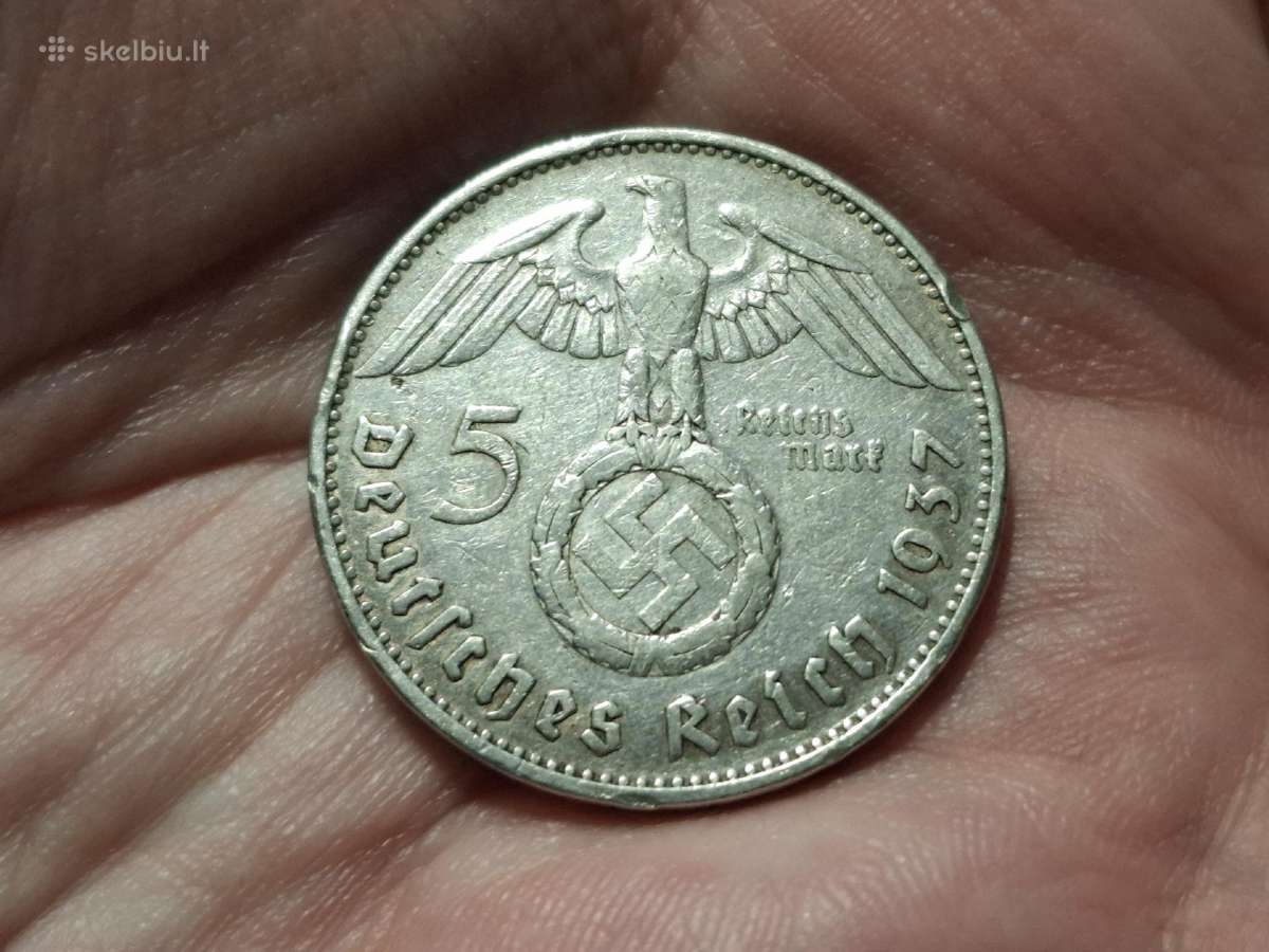 Vokietija 5 mark 1937 G sidabras