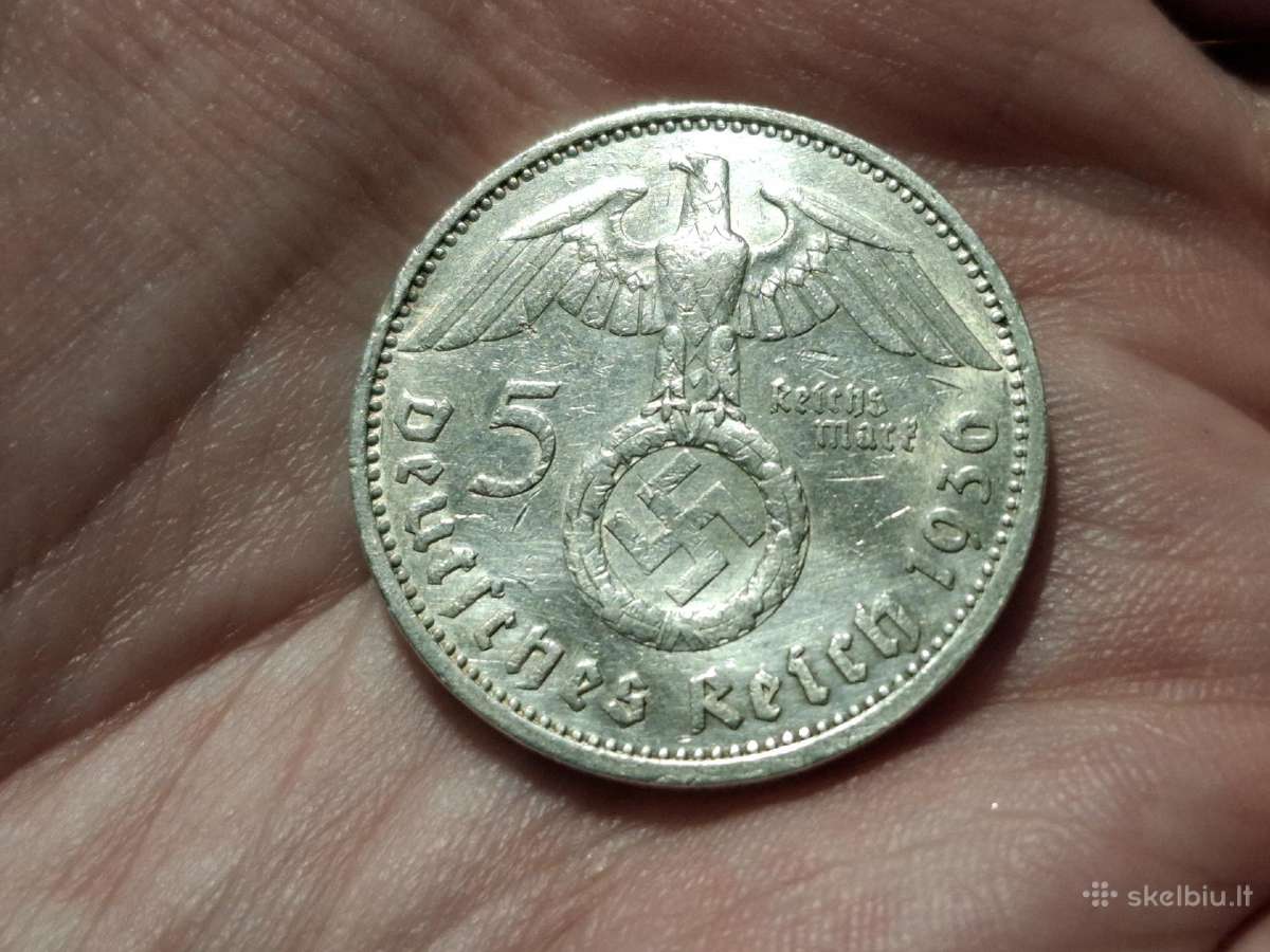 Vokietija 5 mark 1936 E sidabras