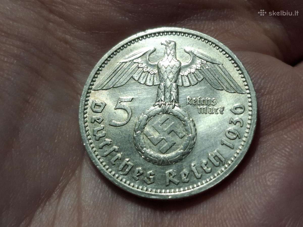 Vokietija 5 mark 1936 D sidabras