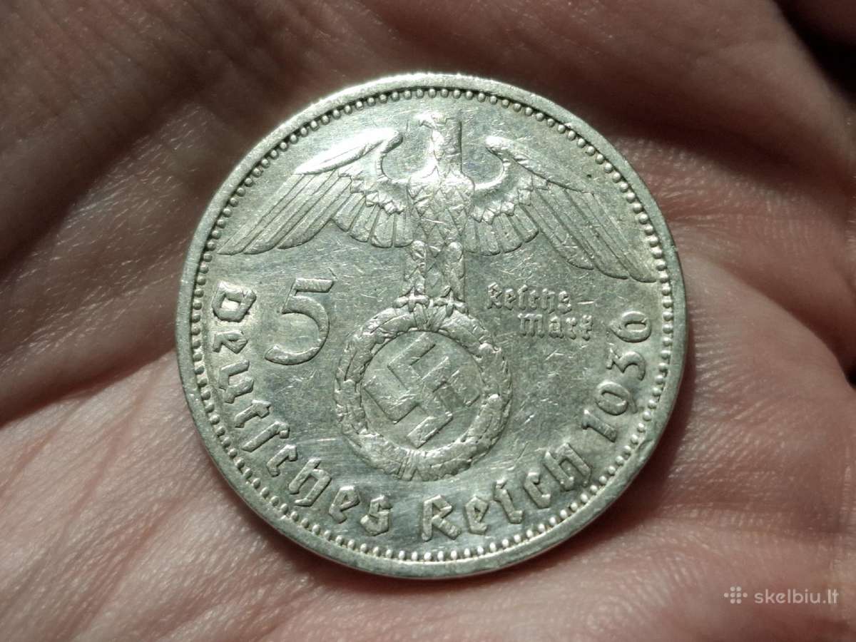 Vokietija 5 mark 1936 G sidabras