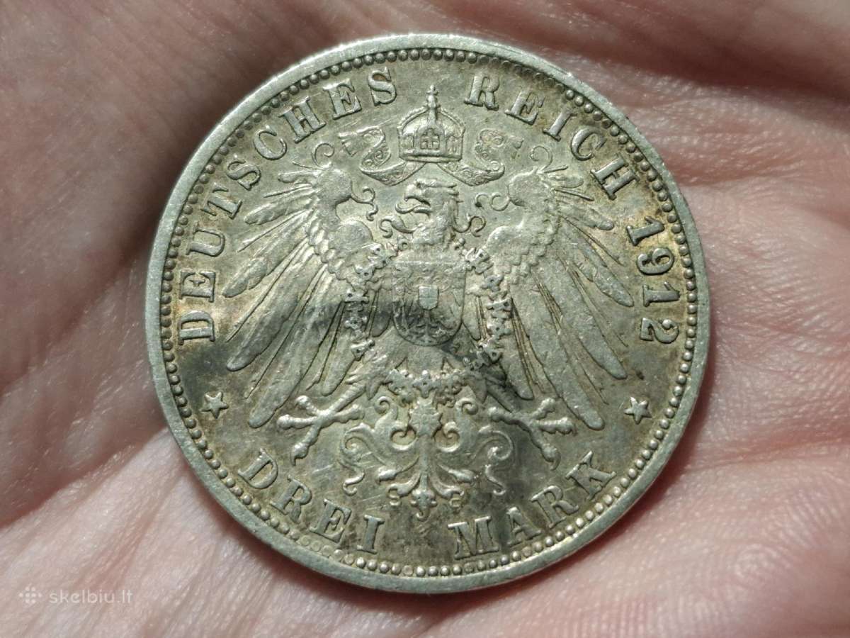 Viurtembergas 3 mark 1912 sidabras
