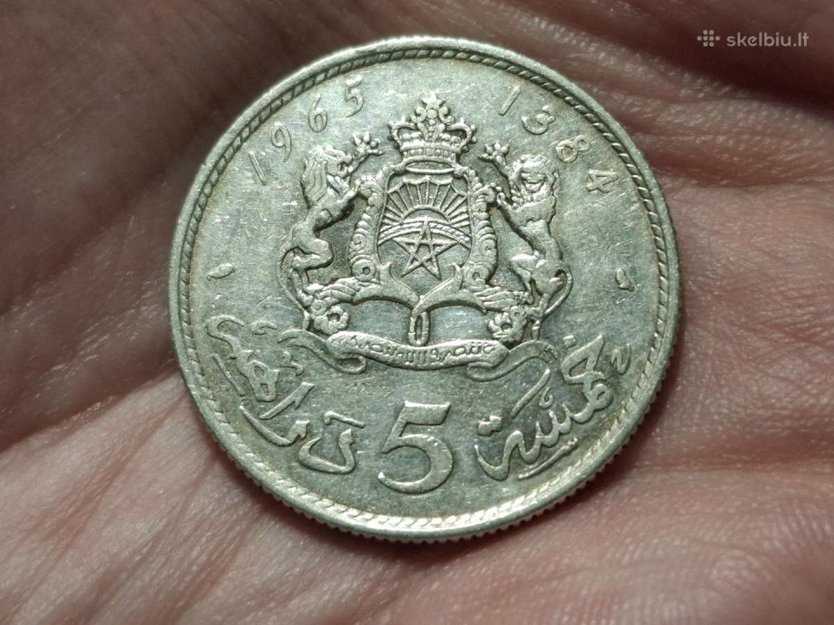 Marokas 5 dirhamai 1965 sidabras