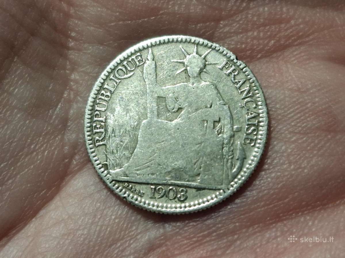 Indokinija 10 sentimų 1903 sidabras - nuotraukos Nr. 2