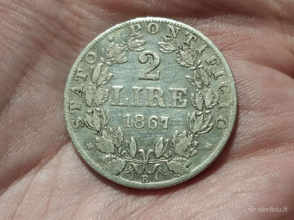 Vatikanas 2 liros 1867 sidabras